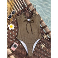 S - XL Striped Plaid V Neck Women Swimwear One Piece Swimsuit Female Frilled High Leg Cut Padded Bather Bathing Suit Swim V8288