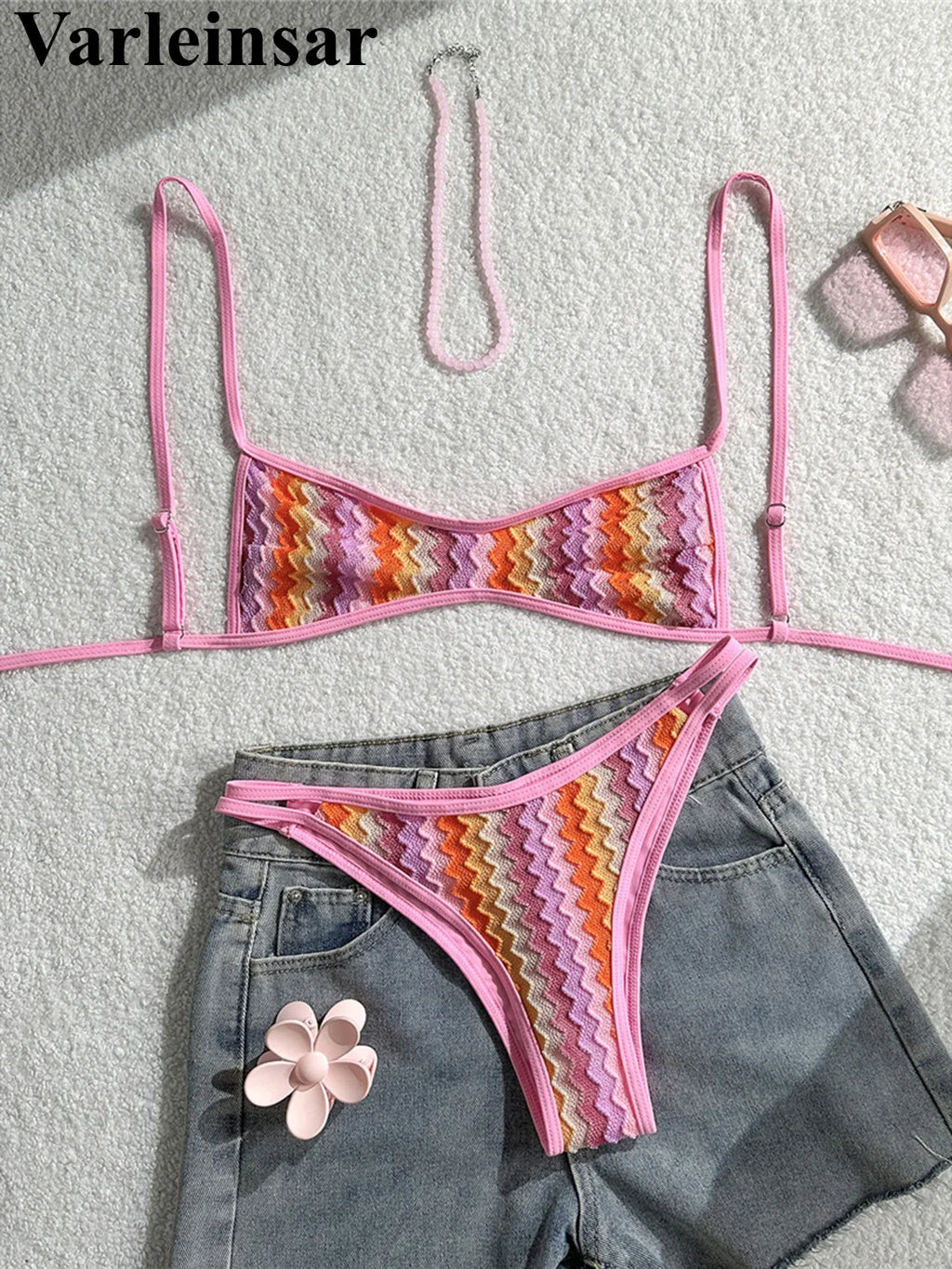 2026 Striped High Leg Cut Brazilian Bikini Female Swimsuit Women Swimwear Two-pieces Bikini set Bather Bathing Suit Swim V8216