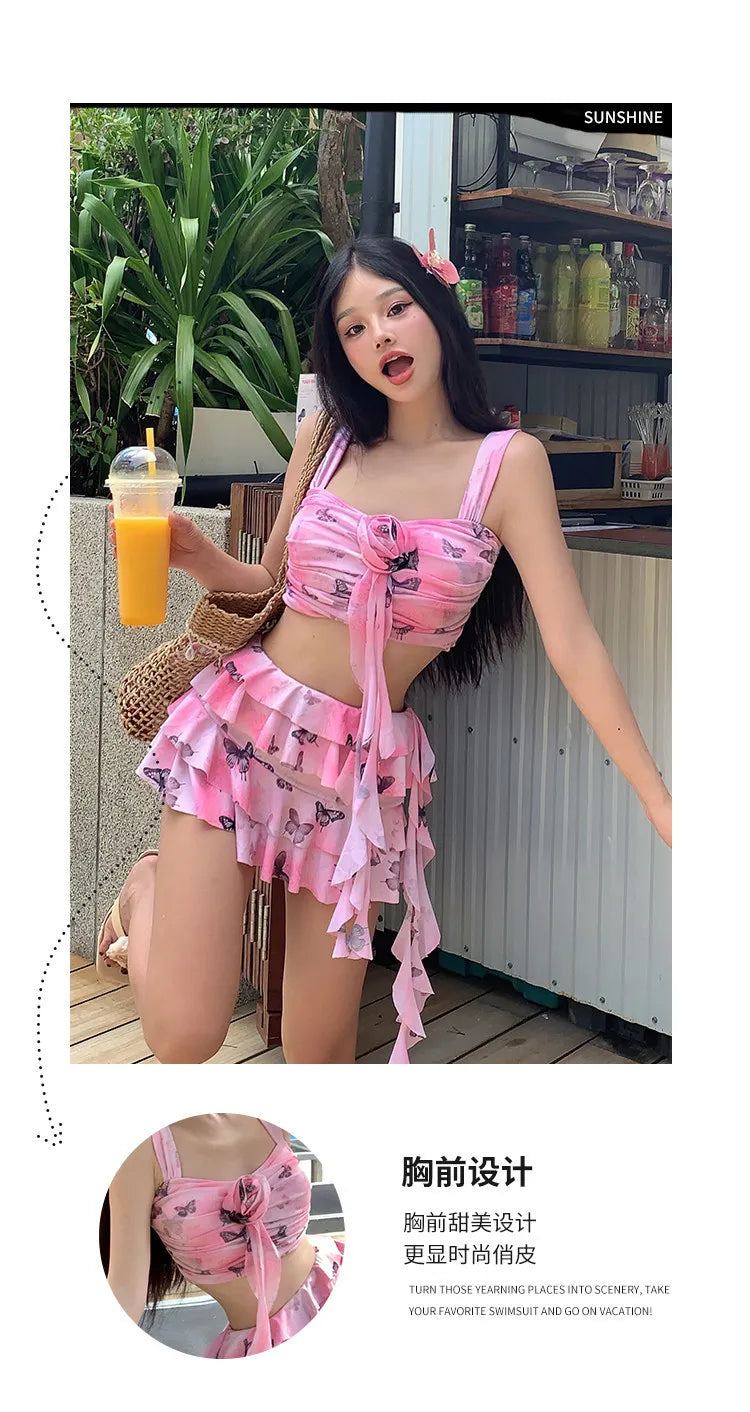 Swimsuit split skirt conservative small breast push up vacation swimsuit hot spring date romantic bikini