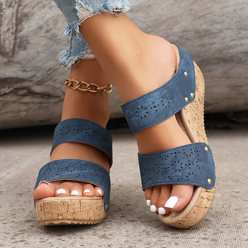 2025 Summer Platform Wedges Sandals Women Vintage Hollow Out Thick Bottom Slippers Woman Comfortable Non Slip Rome Shoes Female