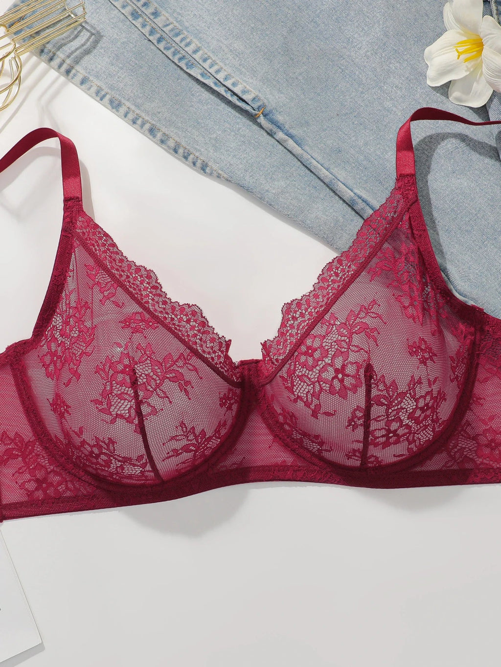 Women's sexy embroidered lace plus size bra with steel ring gathering push up breathable and comfortable lingerie MR2964
