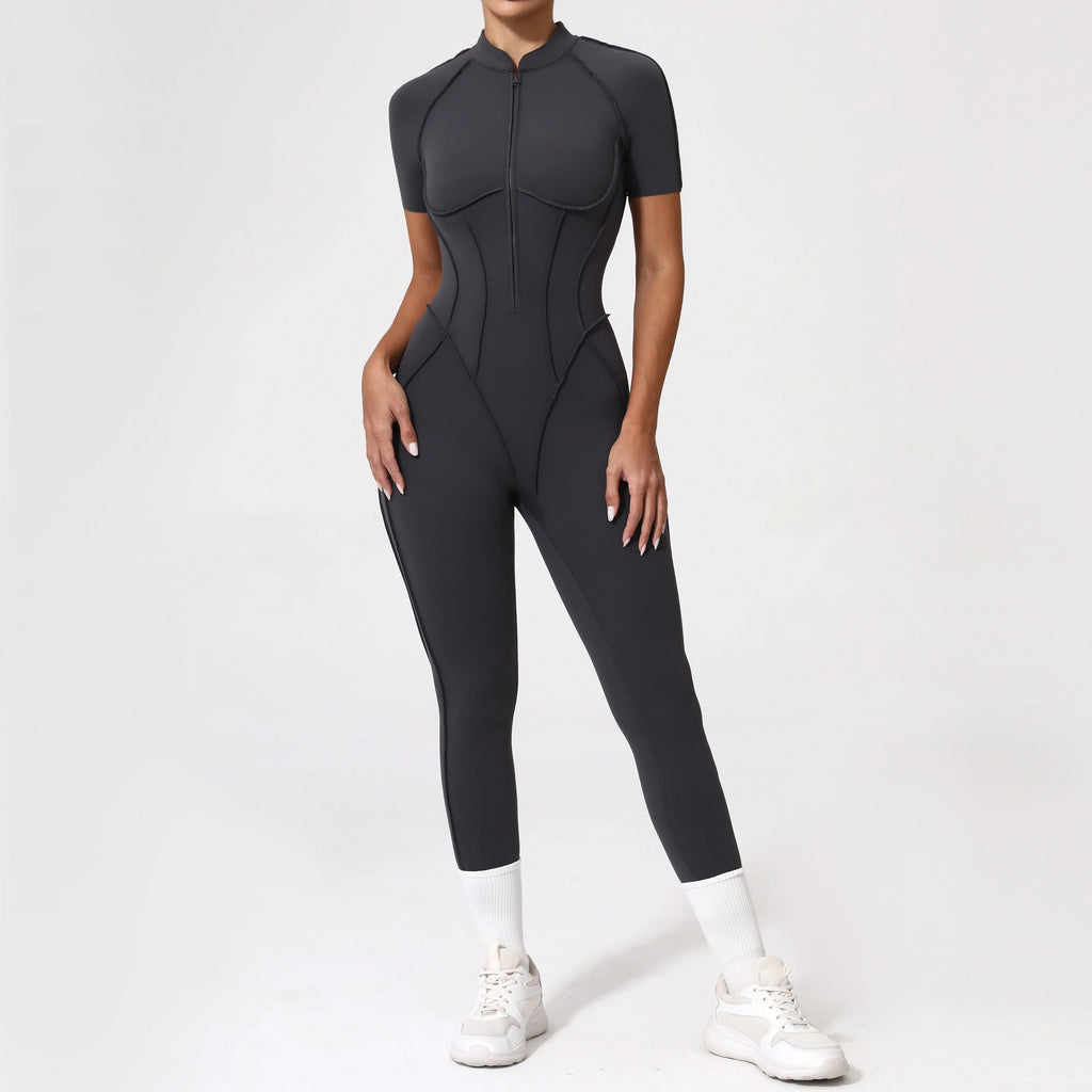 With Zipper Hollow Back Yoga Jumpsuit Sportswear Women Gym Clothes Running Fitness Yoga Backless Bodysuit