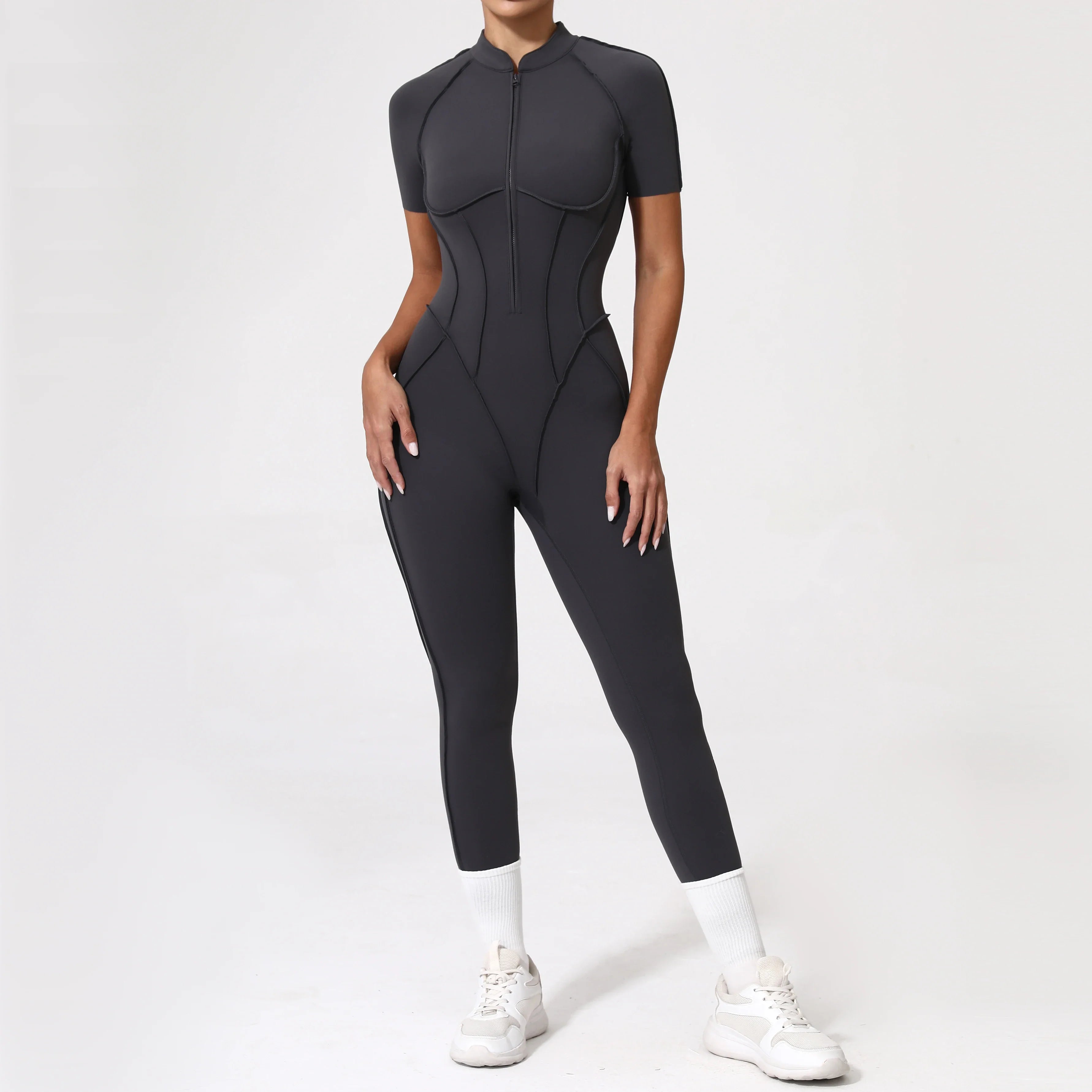 With Zipper Hollow Back Yoga Jumpsuit Sportswear Women Gym Clothes Running Fitness Yoga Backless Bodysuit