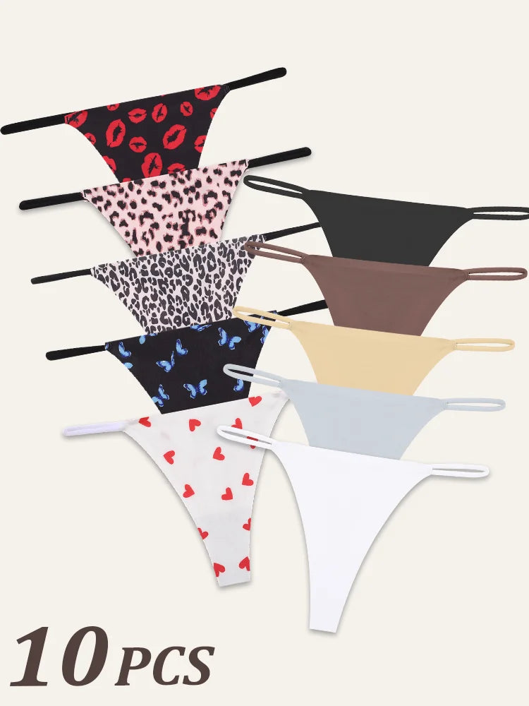10Pcs/Set Seamless Thong Women Thin Strap Low Waist High Flexibility Panties Underwear Ladies Briefs T-back Comfortable Women