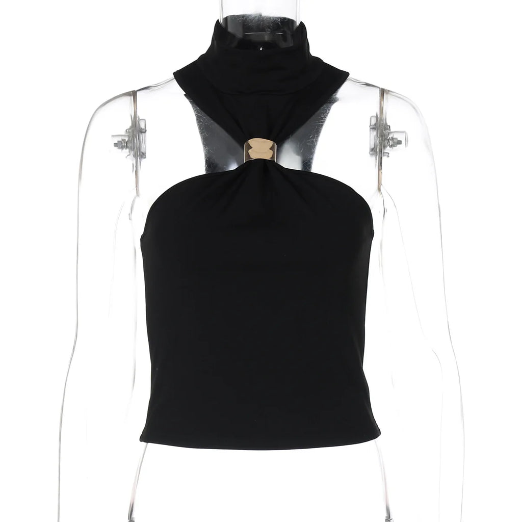 FDYOUI 2026 Summer Halter Neck Off Shoulder Corset High Street Women Sexy Sleeveless Crop Top Hollow Out Slim Tank Tops Clubwear