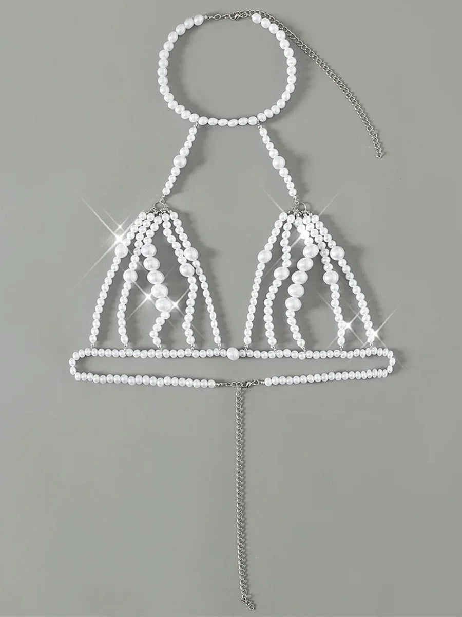 Luxury Pearls Chain Fringe Tassel Bikini Bottom Swim Brief Women Swimwear Female Bather Brazilian Tanga Panties Underwear