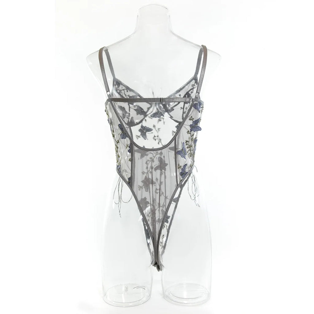 Bikini Fashion Sexy Butterfly Embroidery Slim-Fit Sexy All-Match Jumpsuit for Women