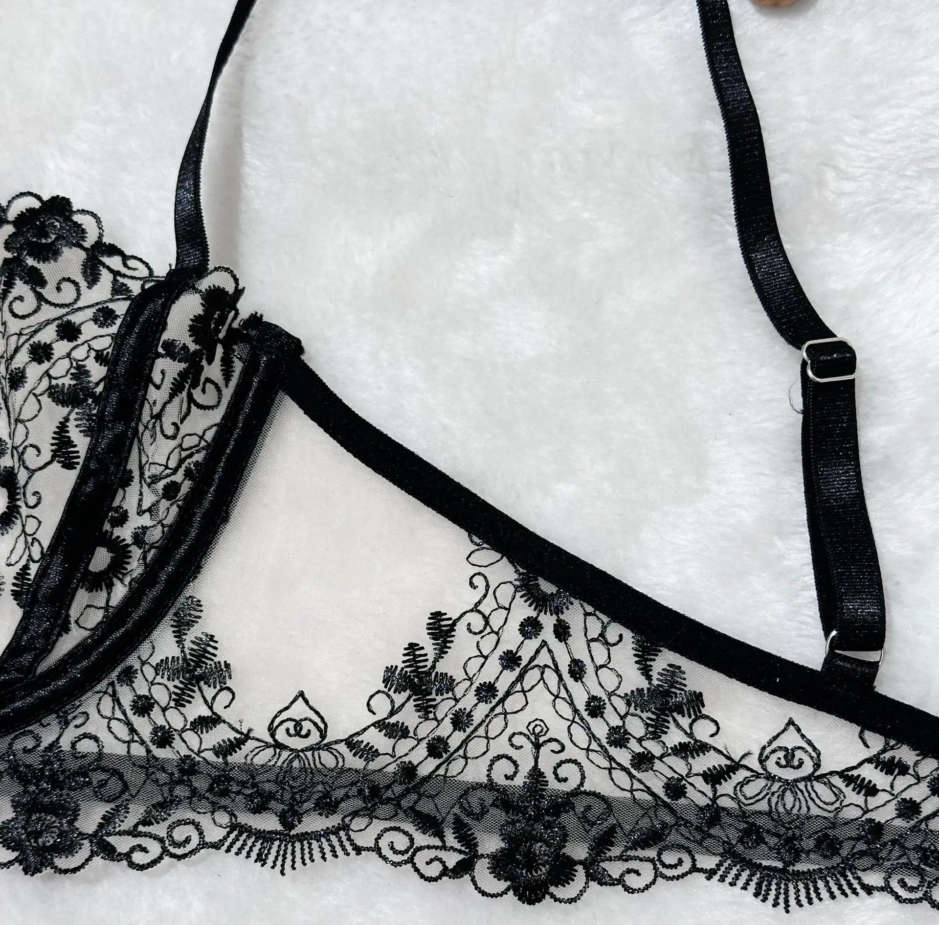 Women's New Floral Embroidered See-Through Mesh Lingerie 4-Piece Set - Sexy Underwear for Special Nights