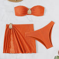 Brown Solid Swimwears Strapless Bandeau Bikinis Sets 3 Pieces Cover Up Sexy Swimsuit Woman 2026 Metal Buckled Bikini Beachwear