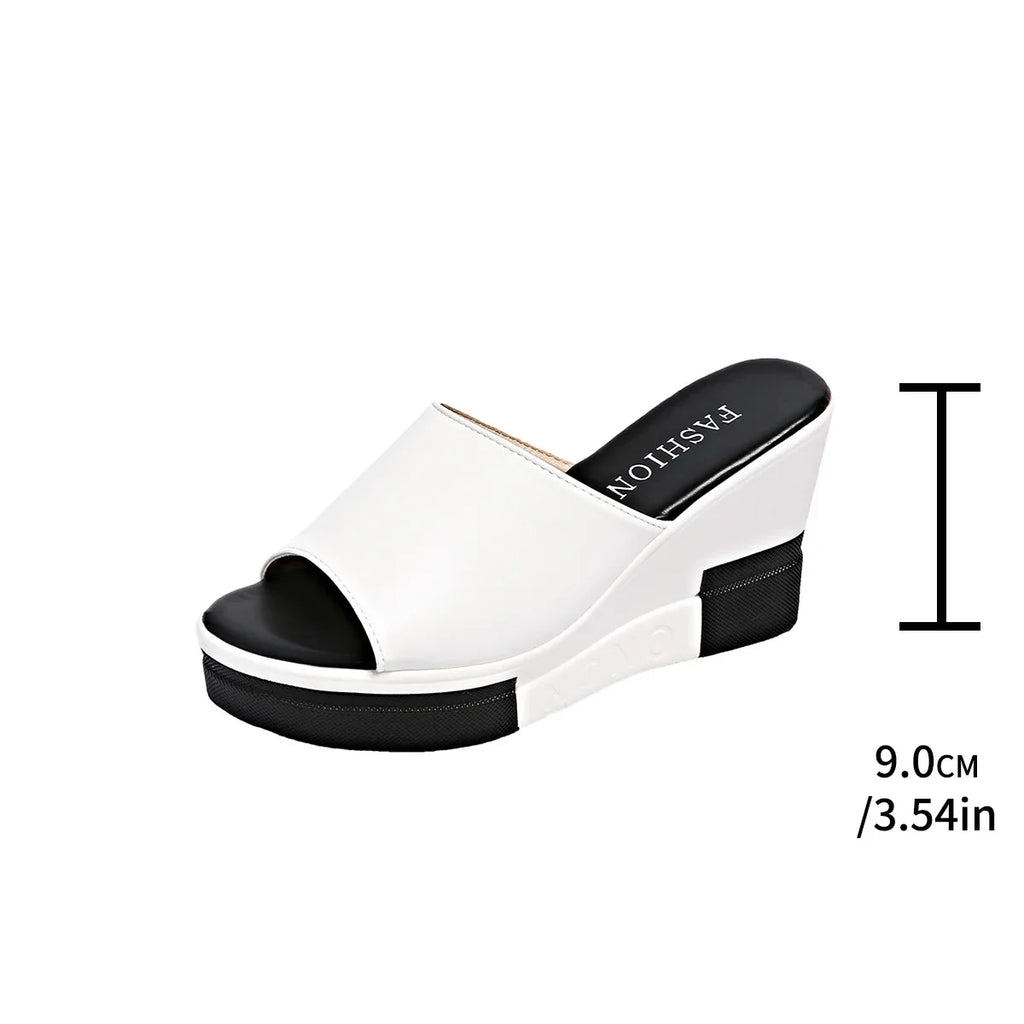 Women Wedges Slippers Summer High Heel Shoes Thick Sole Plus Size 42 Slip-on Style Female Street Fashion Sandals Outdoor Slides