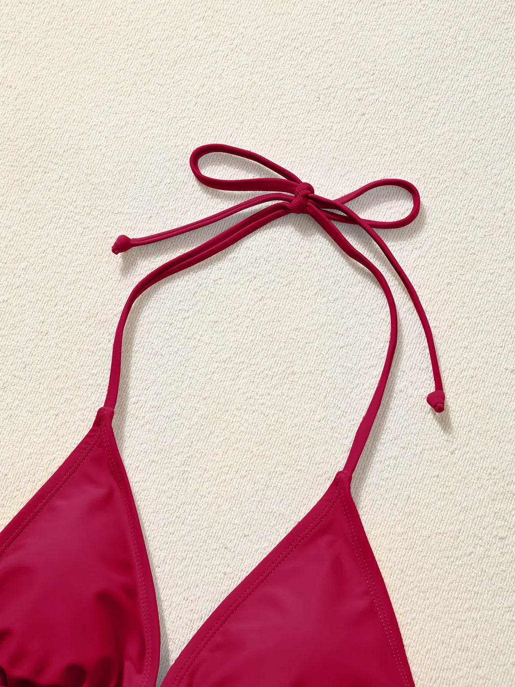Women Bikini Set Solid Color Triangle Halter Neck Tie Side Two Piece Swimsuit Adjustable String Swimwear for Beach Vacation