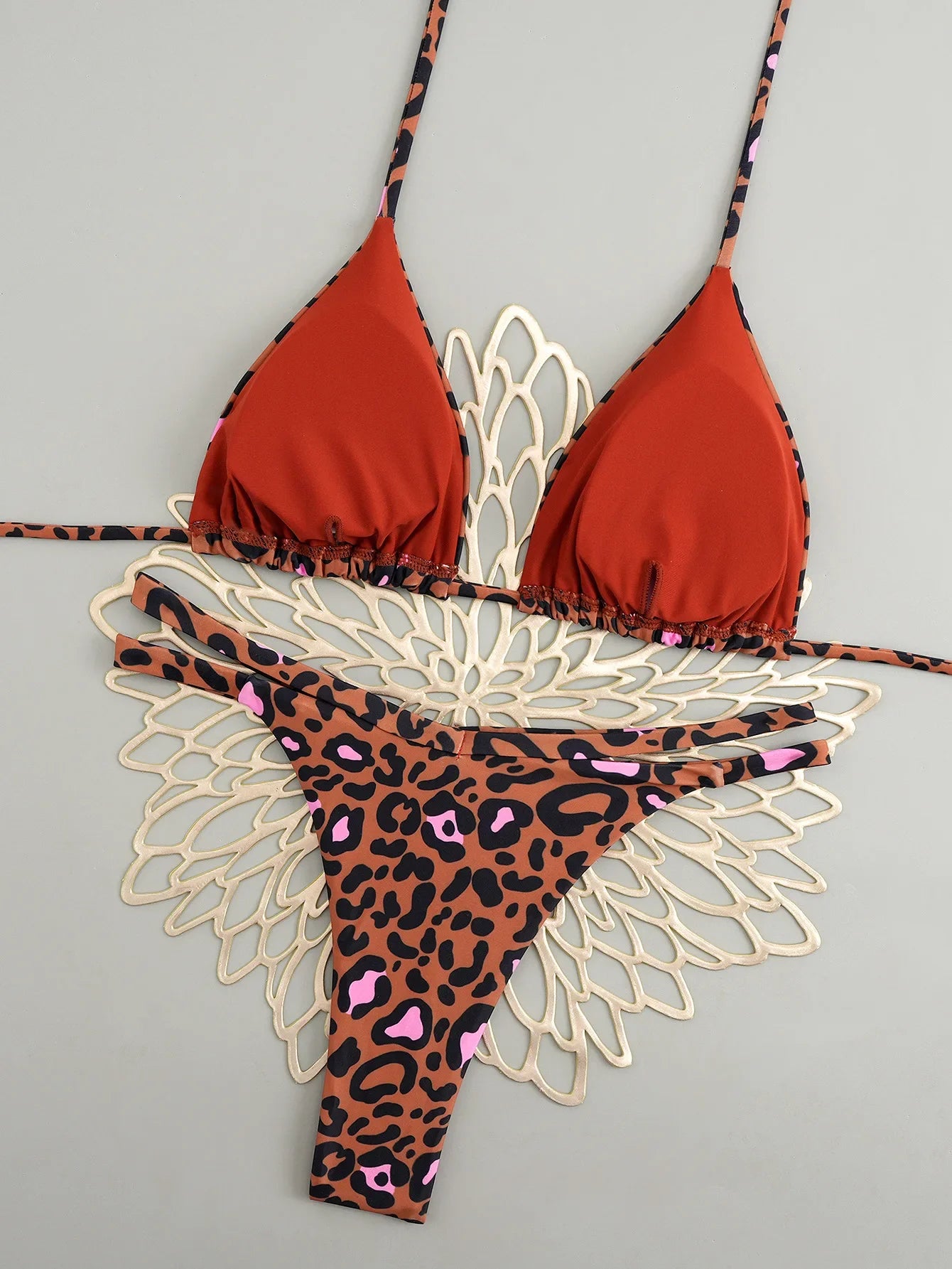 Sexy White Leopard Patchwork Micro Bikini 2026 Women Halter Push Up Bra Hollow Out Thong Swimsuit Bathing Suit Holiday Swimwear