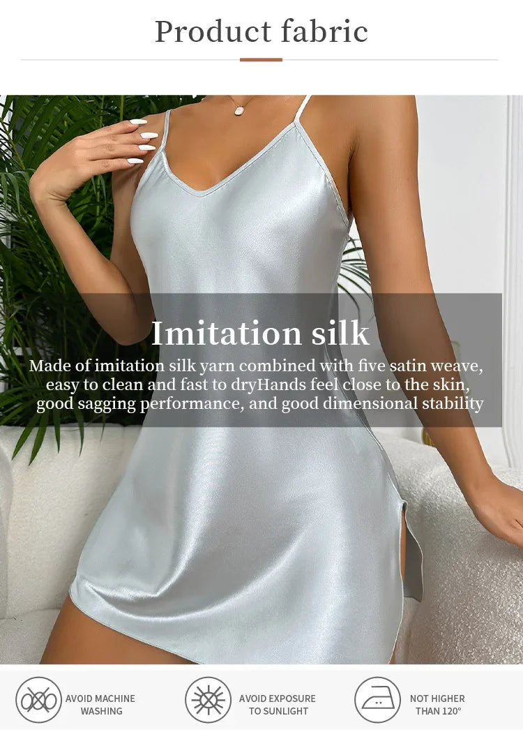 Summer Women's Nightdress Silk Short Mini Dress Homewear Casual Breathable Pajamas Night Dress Imitation Sleepwear