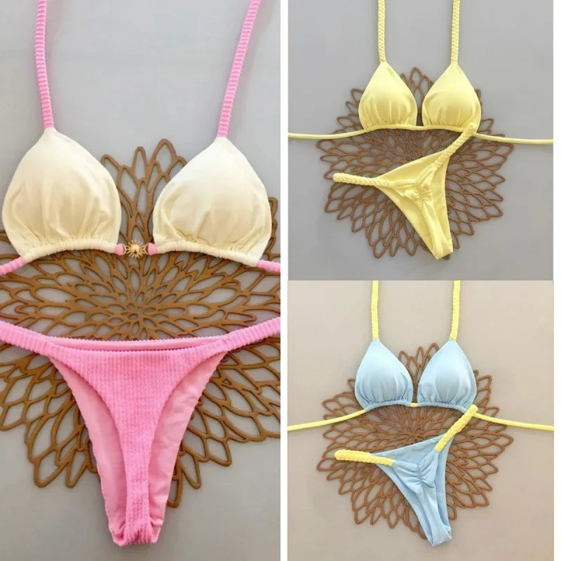 2026 New Micro Bikinis Push Up Women Swimsuits Sexy Swimwear Brazilian Bikini Set Thong Biquini Solid Swimsuit Summer Beachwear