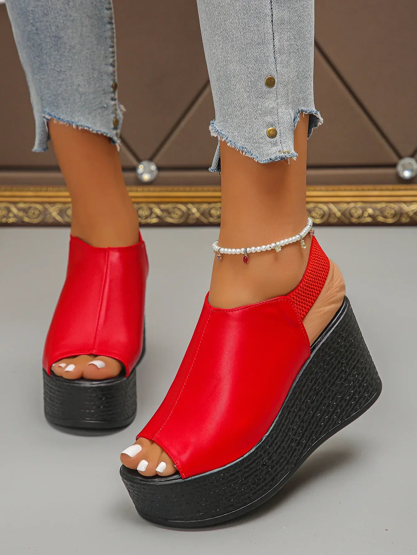 Fish Mouth Leopard Fashion Casual Wedge Heel Slippers for Women's 2026 Summer New Open Toes Breathable Comfortable Beach Sandals