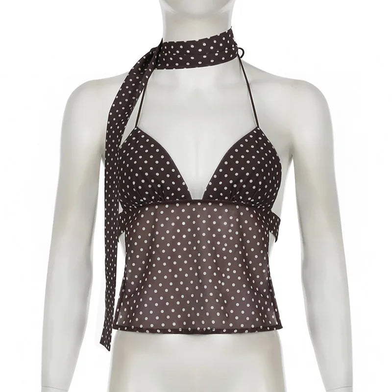 Y2k Style Polka Dot Tank Top Women Sexy Deep V neck Backless Women's Tanks Fashion Night club Outfit Lady 2026 Summer Dress up