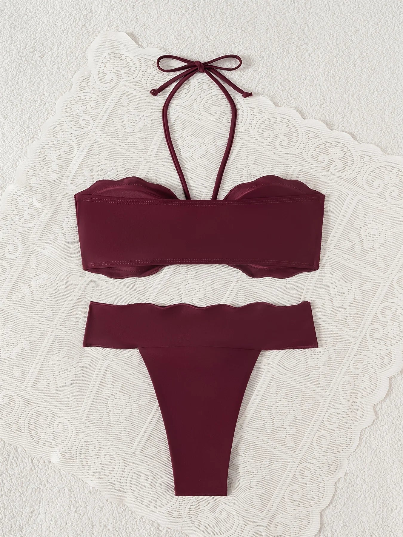 Sexy Pleate Push Up Bra Micro Bikini 2026 Women Wine Ruffles Thong Swimwear Summer Beach Bathing Suit Holiday Swimsuit Biquini