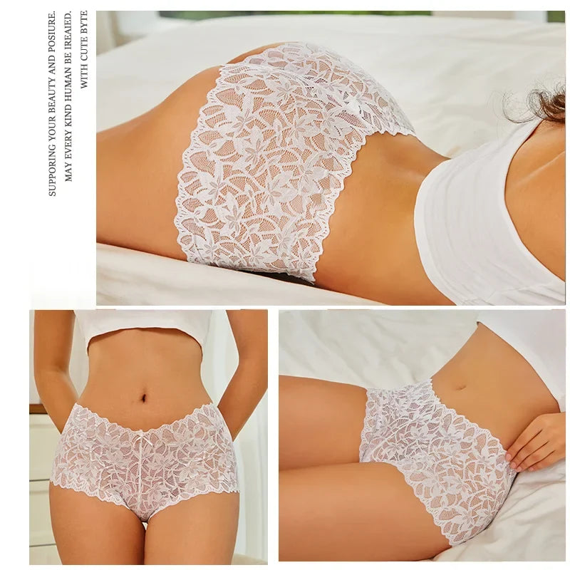 3Pcs Women Lace Boyshort Panties Low-Rise Sexy Underwear Trendy Floral Underpants Female Sexy Boyshort Panties Ladies Lingerie