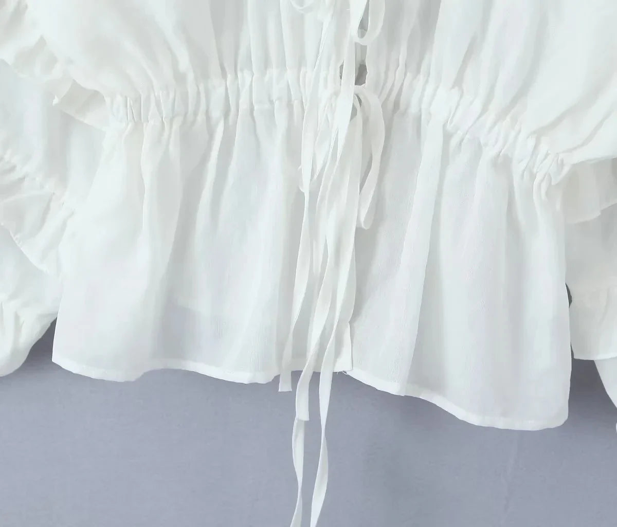 Foridol Tie Up Ruffles Lantern Sleeve White Blouse Women Spring Fashion Pelpum Top 2025 Summer O Neck Beach Casual Chic Blusa
