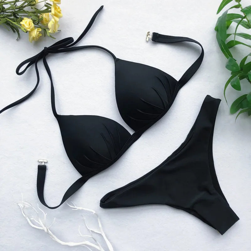 2025 Halter Bra Cup Bikini Women Swimsuit Female Push Up Swimwear Two Pieces Bikini set Brazilian Bather Bathing Suit Swim Lady