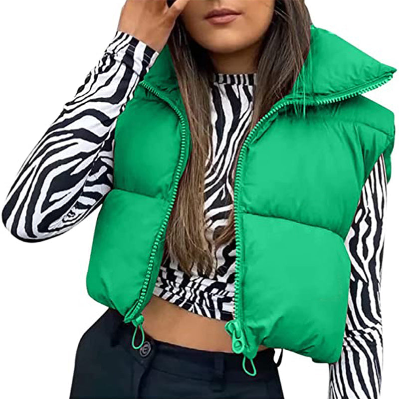 Women Winter Warm Crop Waistcoat Sleeveless Stand Collar Double Sided Lightweight Puffer Vest 2022 Streetwear