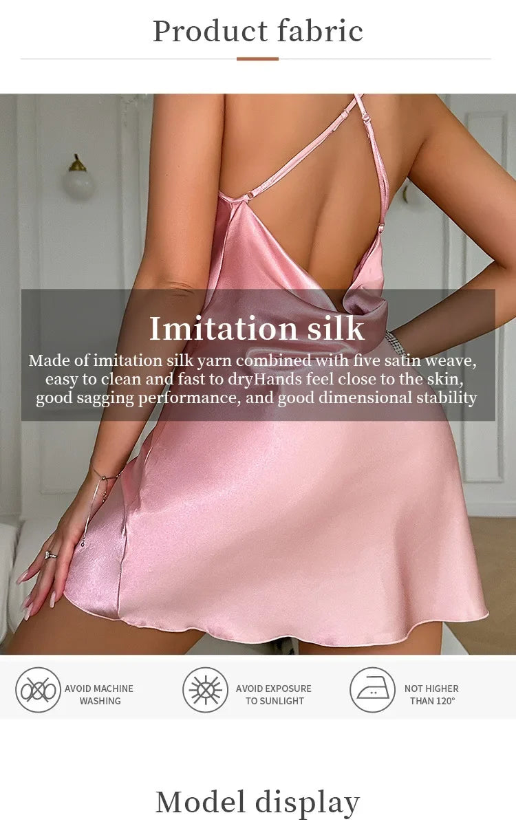Summer Sexy Satin Silk Nightdress Women Cross Strap Design Slip Mini Black Dress Backless Pajamas Sleepwear Sleepshirts