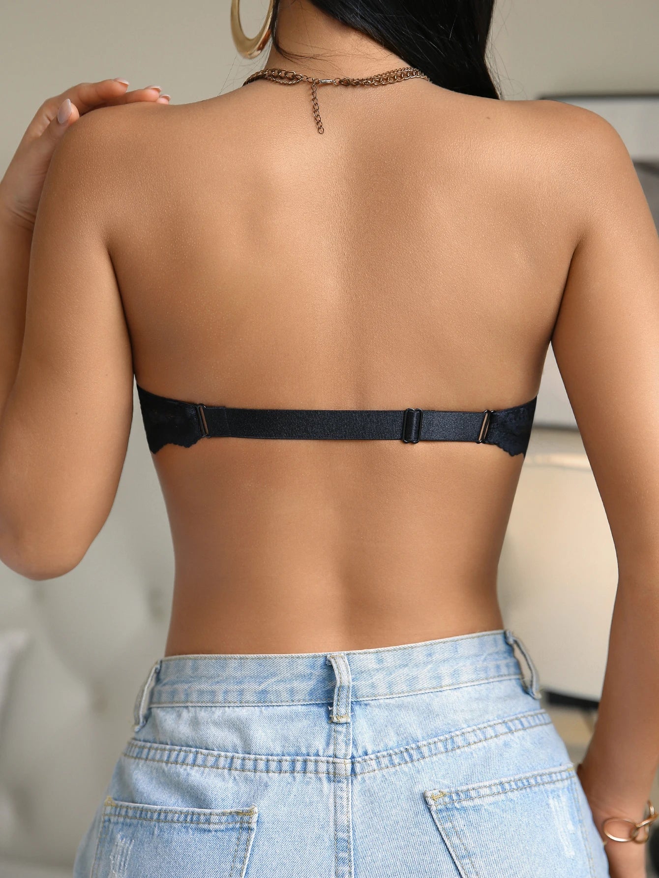 2Pcs Strapless Women's Bra Floral Lace Underwear Anti-Slip Push up Bra Comfortable Backless Underwire Lingerie