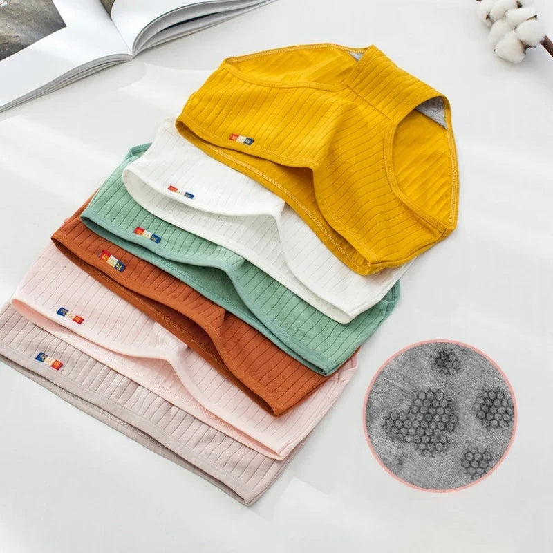 4Pcs/Set Women's Mid-Rise Cotton Panties Breathable Soft Ribbed Underwear Solid Lingerie Stretchy Comfort Daily Briefs M-XL