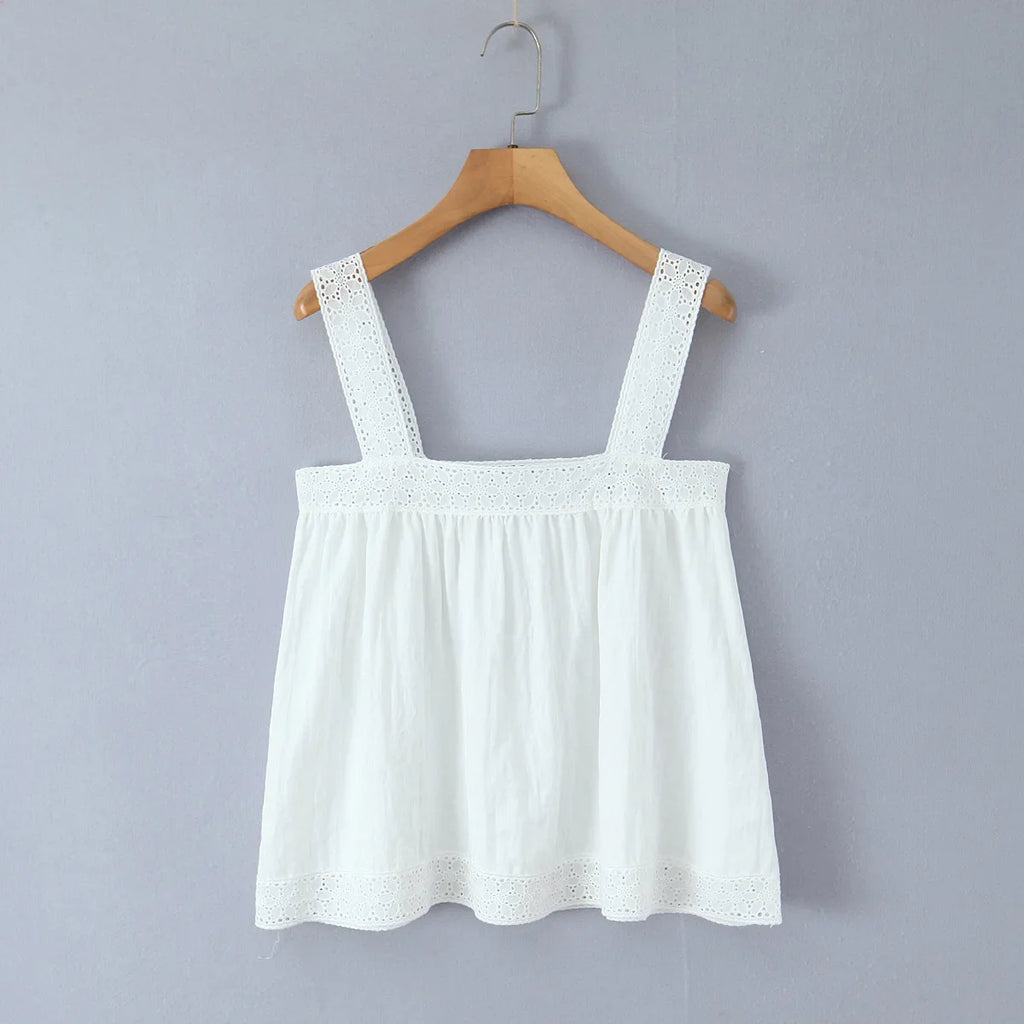 New Style Vacation Casual Lazy Style Pure White Simple Basic Lace Camisole Backless Deep V Suspenders Sleeveless Charming XNKI