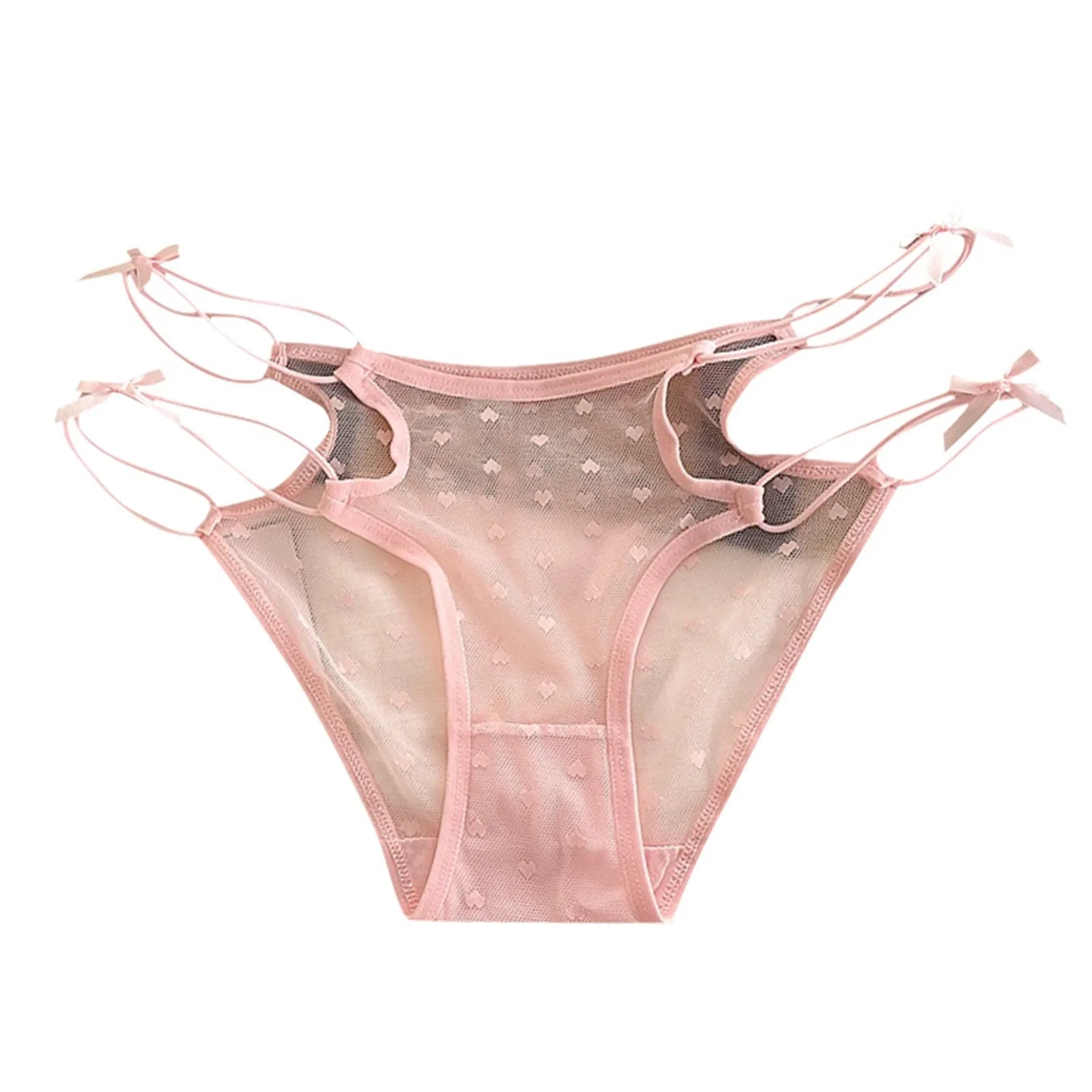 2026 Womens Briefs Sexy Love Mesh Transparent Low Waist Triangle Pants Thin Bow Knot Hollow Breathable Thongs Ruffled Panties