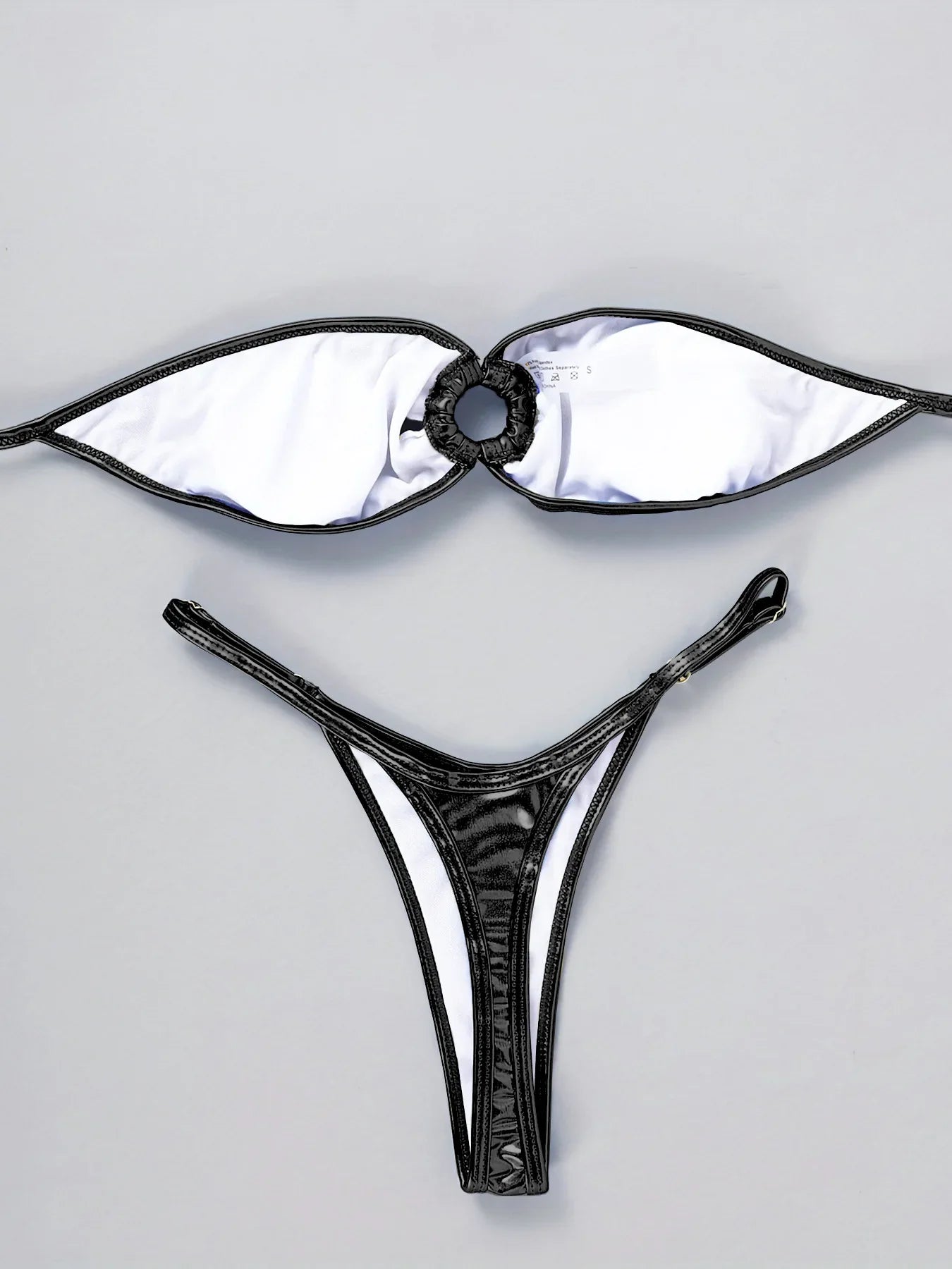 DEKA Sexy Shiny Gold Bandeau Bikini Set Women Ring Linked Hollow Out Push Up Bra Micro Swimsuit Bathing Suit Thong Swimwear