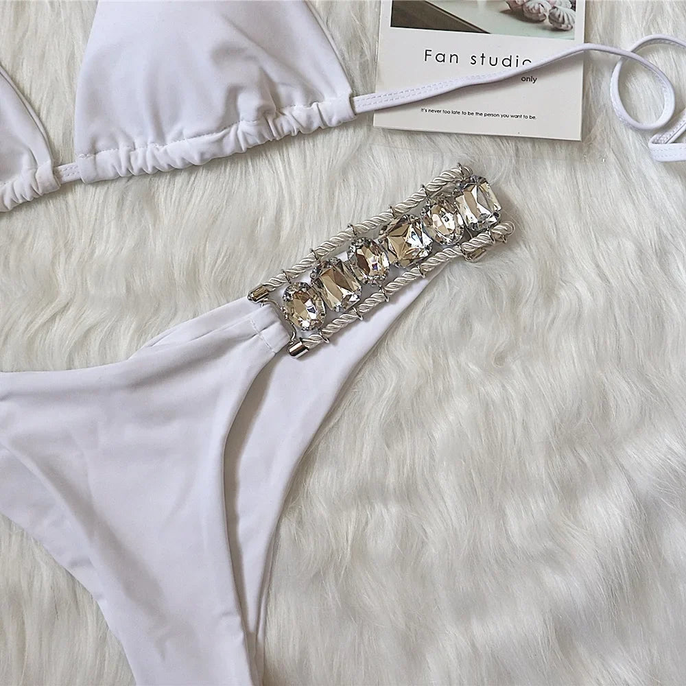 DEKA Diamond Bikini Set Brazilian Rhinestones Halter Women Swimwear Female Swimsuit Two-pieces Bikini Bather Bathing Suit Swim