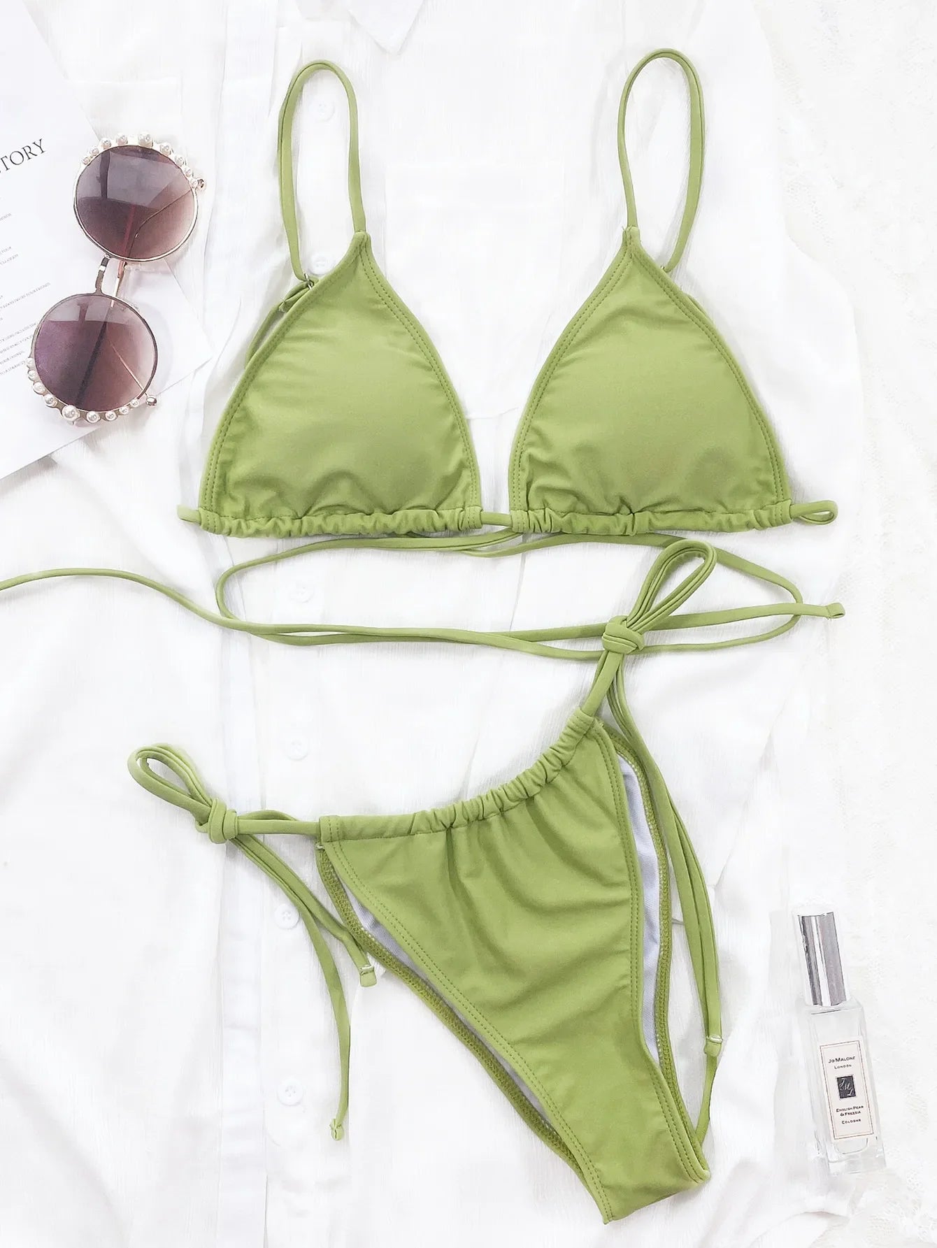 Bikini 2026 Sexy Swimwear Swimsuit Women Back Cross Straps Knotted Triangle Light Green Bikinis Set Bathing Suit Beach Bikini
