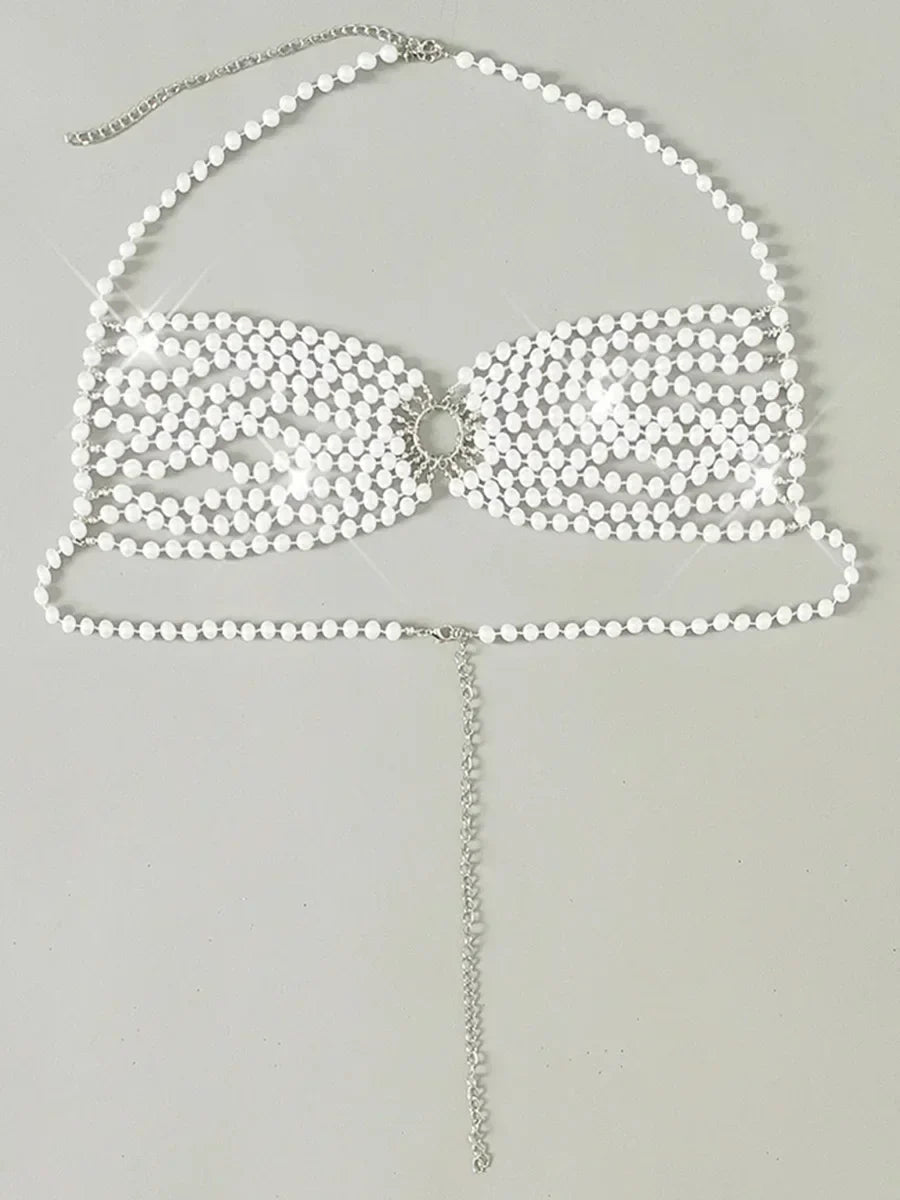 Luxury Pearls Chain Fringe Tassel Bikini Bottom Swim Brief Women Swimwear Female Bather Brazilian Tanga Panties Underwear