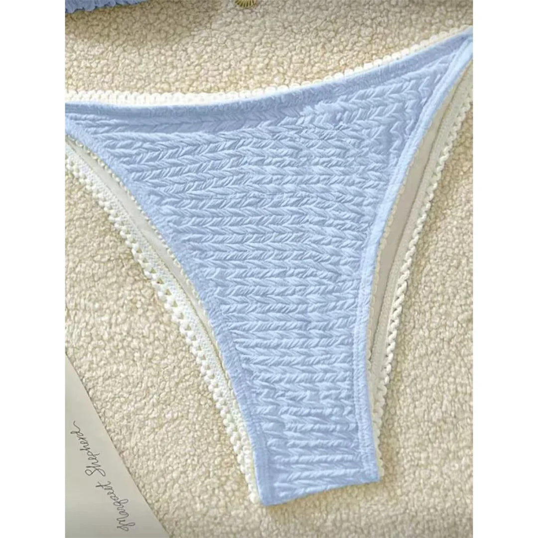 High Cut Leg Two-Pieces Bikini Set Bather Bathing Suit Swim Wrinkled Crinkled Halter Bikini Women Swimwear Female Swimsuit M125