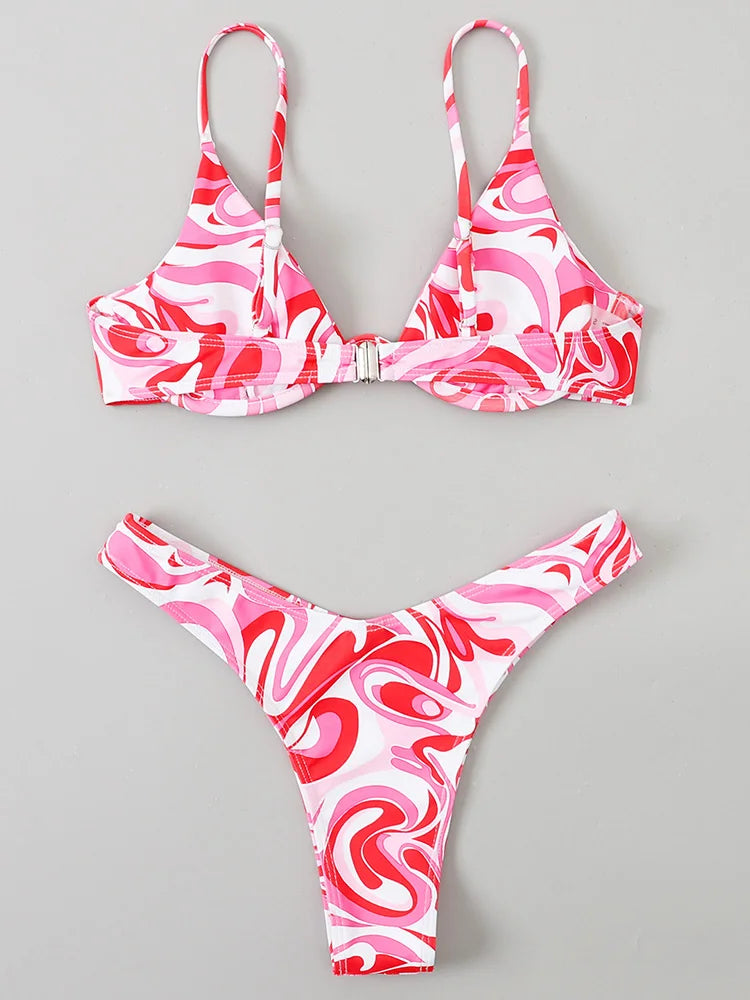 High Cut V-bar Underwired Bikini Women Swimsuit Female Micro Thong Swimwear Two-pieces Bikini Set Push Up Bathing Suit Swim Lady
