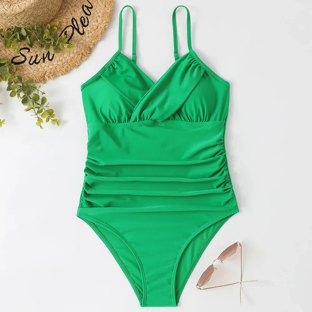 S - XXL Sexy Wrinkled One Piece Swimsuit Women Swimwear Female Monokini Swimsuits 2025 Bathing Suit Swim Beach Wear Bodysuit