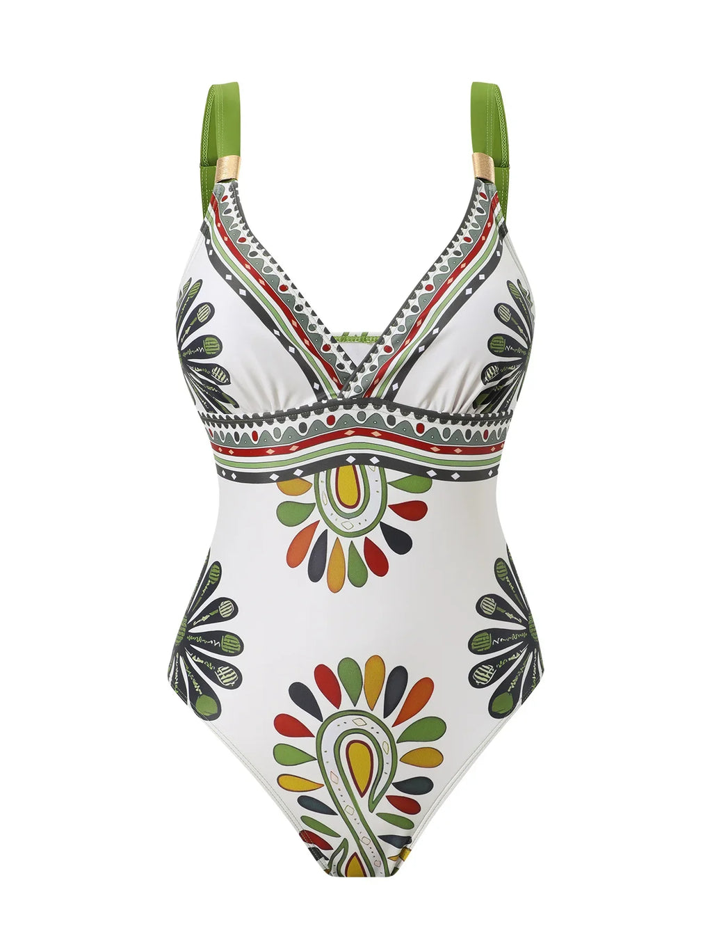 Vintage Green Floral Print Swimwear Long Skirts Sets 2026 Women V Neck Slim Tummy Control One Piece Swimsuit Beach Bathing Suits