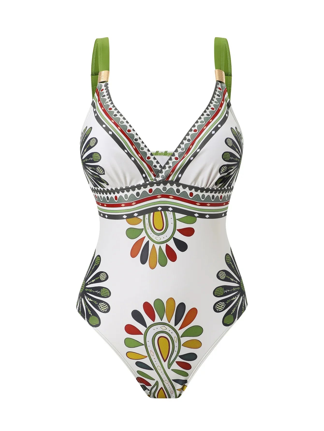 Vintage Green Floral Print Swimwear Long Skirts Sets 2026 Women V Neck Slim Tummy Control One Piece Swimsuit Beach Bathing Suits