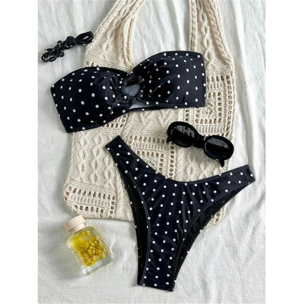 XS - L Polka Dot Bandeau Brazilian Bikini Women Swimwear Female Swimsuit Two-Pieces Bikini Set Bather Bathing Suit Swim V7711