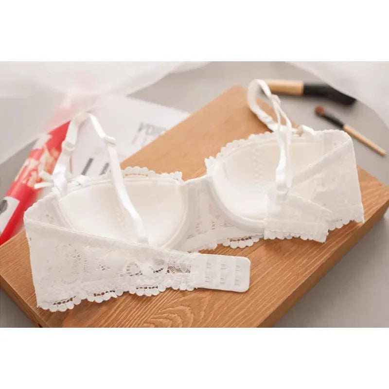 French Girl Lingerie Red Thin Hollowed Half Cup Bra Set  Sexy Tushy Xmas Gift Her Desire Temptation Lace Hip Out Holiday Season