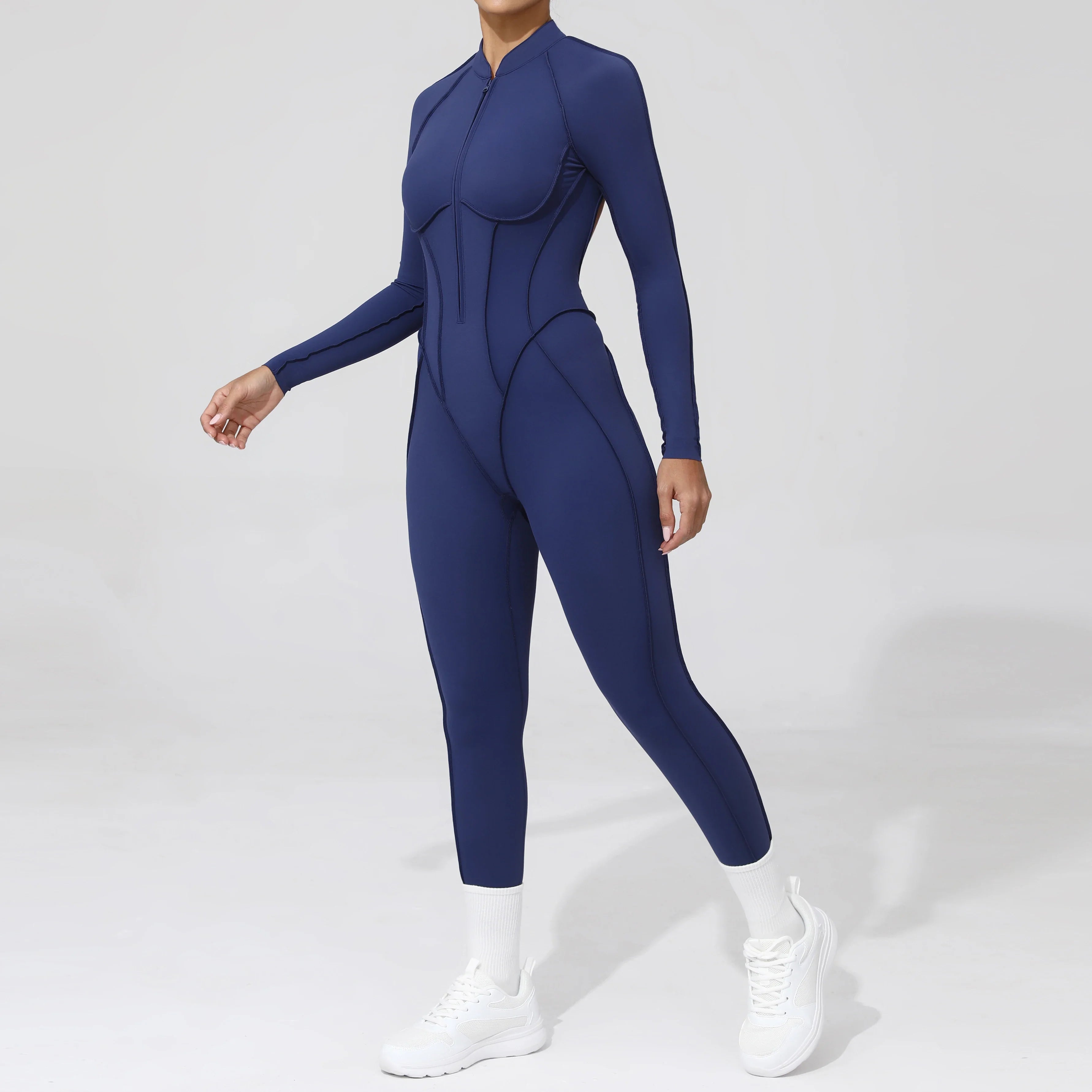 Padded Women Long Sleeve Sport Yoga Jumpsuit Workout Clothes for Women Sportwear Backless Zipper Fitness Gym Outfit