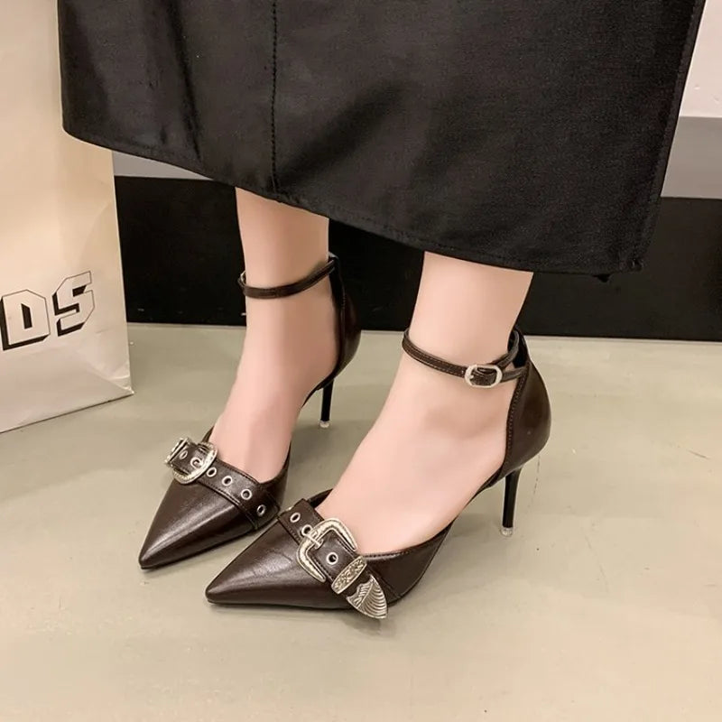 Pointed Toe Pumps Women  Shoes Fashion Luxuy Footwear Female Ankle Strap Shoes Ladies High Heels Sandals 2025