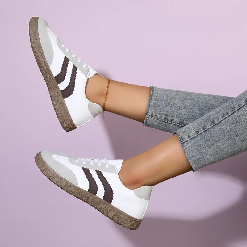 2026 New Vintage Training Flats Women Fashion Stripe Lace-Up German Training Shoes Woman Comfort Soft Flat Heel Sport Sneakers