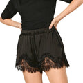 Women's Solid Color Satin Mini Shorts Lace Patchwork Drawstring Elastic Waist Casual Summer Lounge Shorts