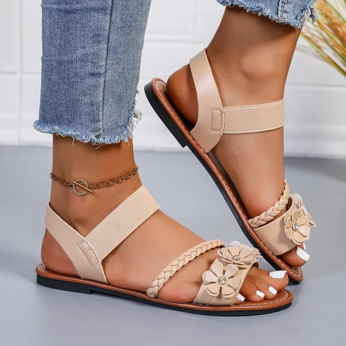 Women's Sandals  New Summer Casual Open-toed Women's Flats Fashion Floral Design Casual Comfortable Women's Sandals