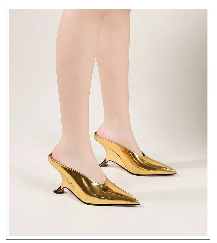Design Fashion Platform Wedges High Heels Mule Women Slippers Concise Shallow Pointed Toe Party Dress Ladies Shoes 2026