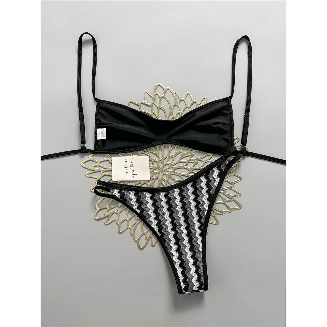 2026 Striped High Leg Cut Brazilian Bikini Female Swimsuit Women Swimwear Two-pieces Bikini set Bather Bathing Suit Swim V8216