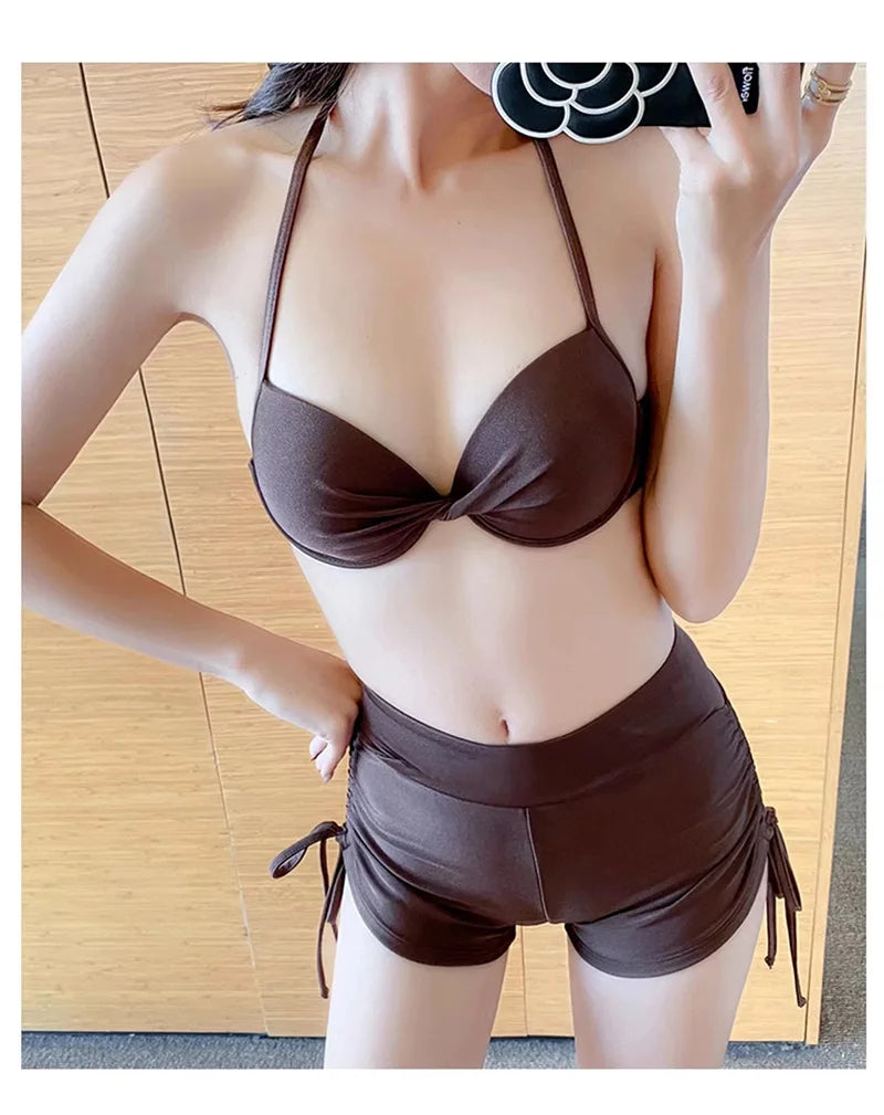 Swimsuit Women's Split Three-piece Long-sleeved Fashion Tie-dye Blouse Sexy Bikini Conservative and Slim Swimsuit