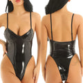 PU Latex Leather Bodysuit for Women Sexy Lingerie One-pieces Skinny Straps Rompers Sleepwear Underwear Costume Teddies
